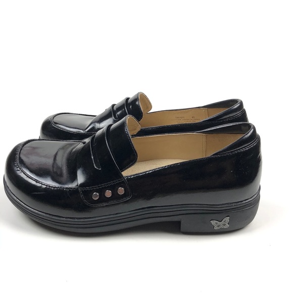 ALEGRIA BLACK LEATHER SLIP ON LOAFERS SIZE 40 - Picture 5 of 10